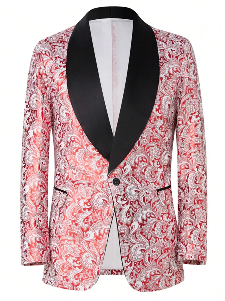 Mens Floral Tuxedo Jacket Paisley Shawl Lapel Suit Blazer Jacket for Dinner,Prom,Wedding