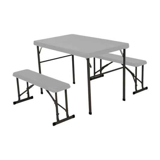 42" Table with Benches (HDPE & Powder Coated Steel). Boulder Gray