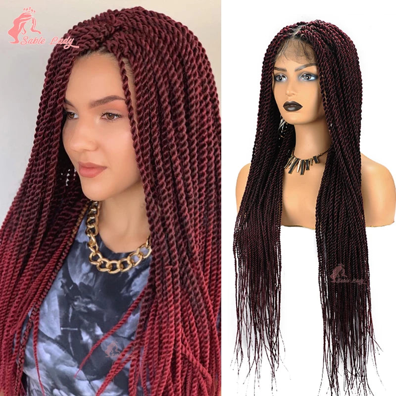 Long 36“ Synthetic Full Lace Wigs Twist Box Braided Wigs Lace Front Wig Knotless Braids Wig Black Women Cornrow Box Braided Wigs