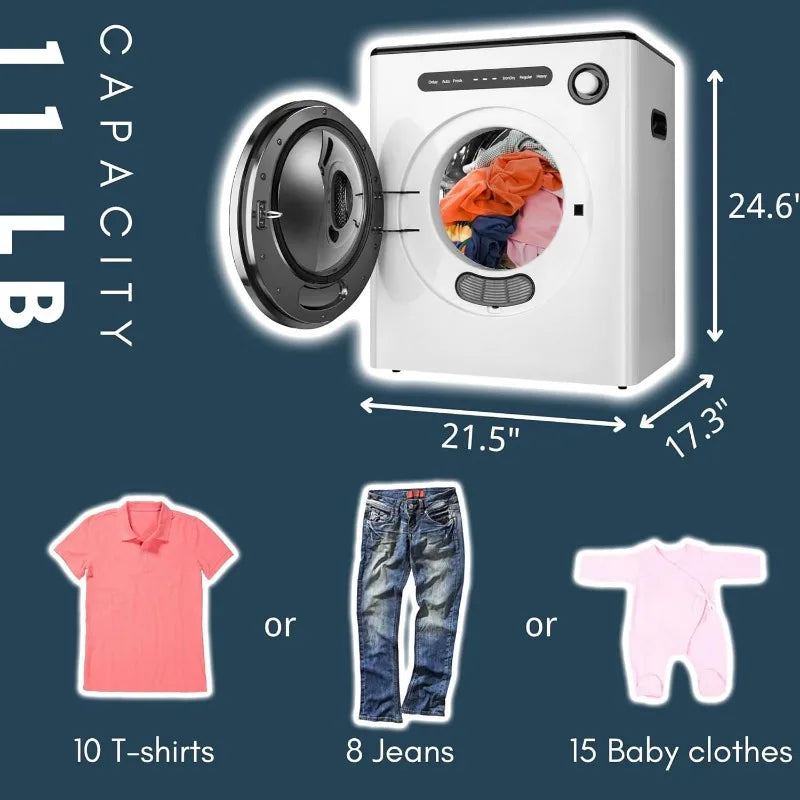 11LBS Compact Dryer 950W Portable Clothes Dryer Machine for Small Spaces, RVs and Apartments - Quiet, Sturdy