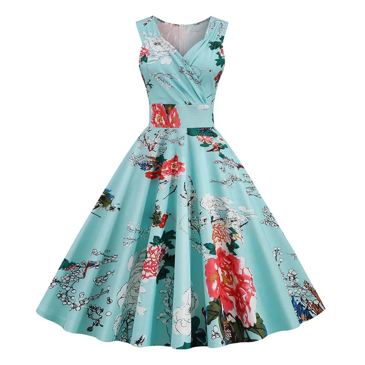 Summer Beach Sundress Women Fashion Sleeveless Sling V-neck Print Floral Higt Waist Long Dress Temperament Elegant Dress Vestido