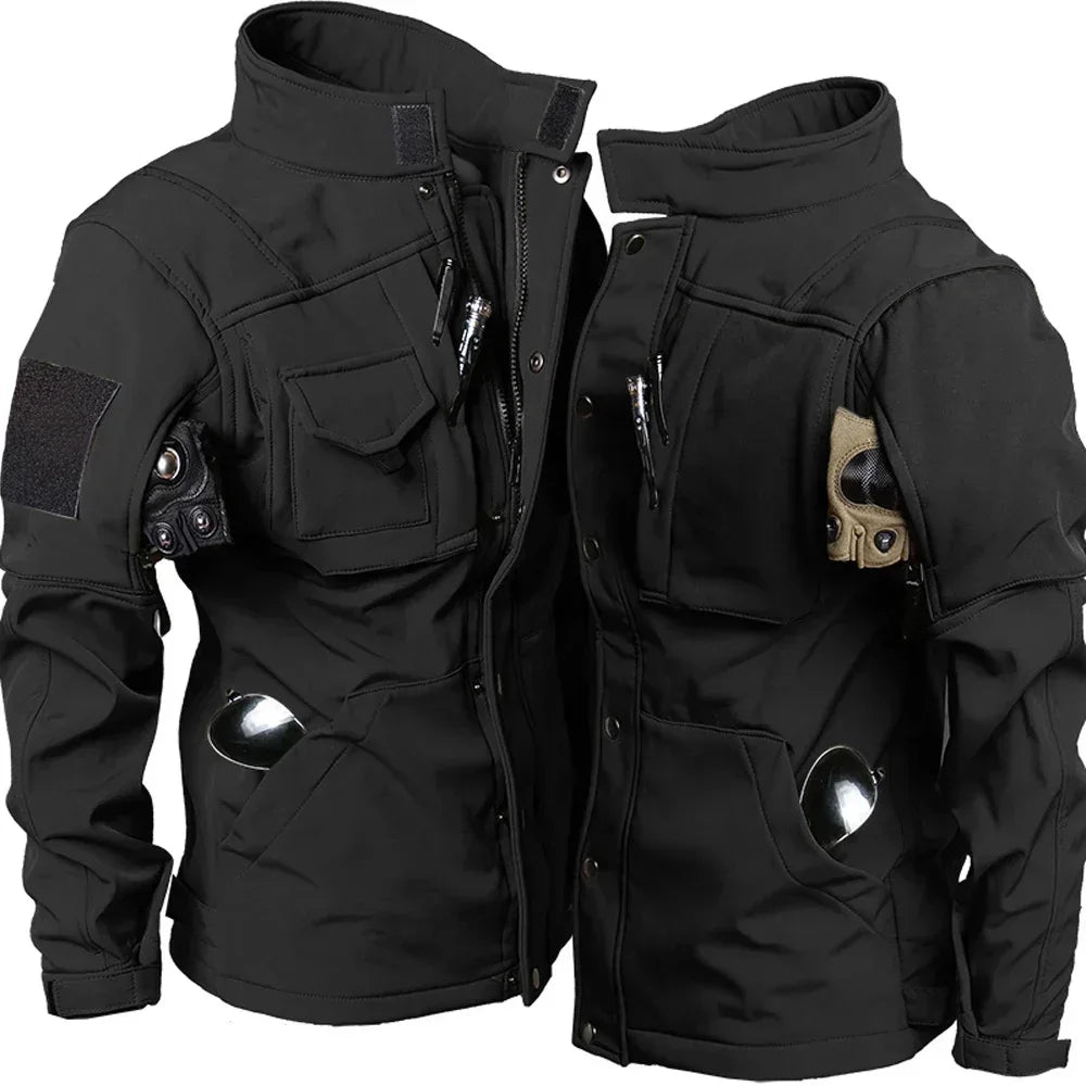 Tactical Shark Men's Soft Shell Jacket Fleece Lined Waterproof Warm Outdoor Combat Coat with Multiple Pockets Windbreaker