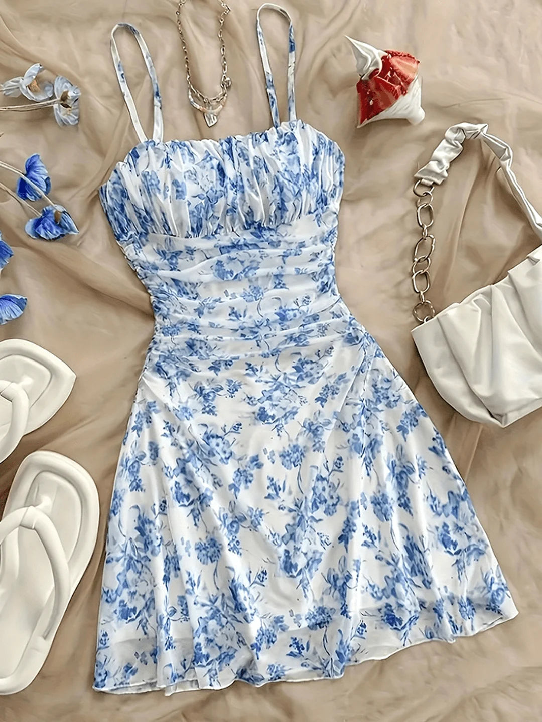 Ladies Floral Print Halter Dress Fashion Elegant All Seasons Suitable