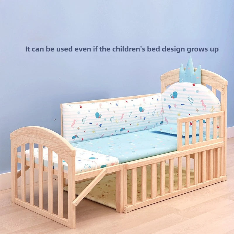 Comfortable Baby Bed,Solid Wood,Movable,with Diaper Changing Table and Mosquito Net,Multifunctional Baby Bed, Adjustable Height