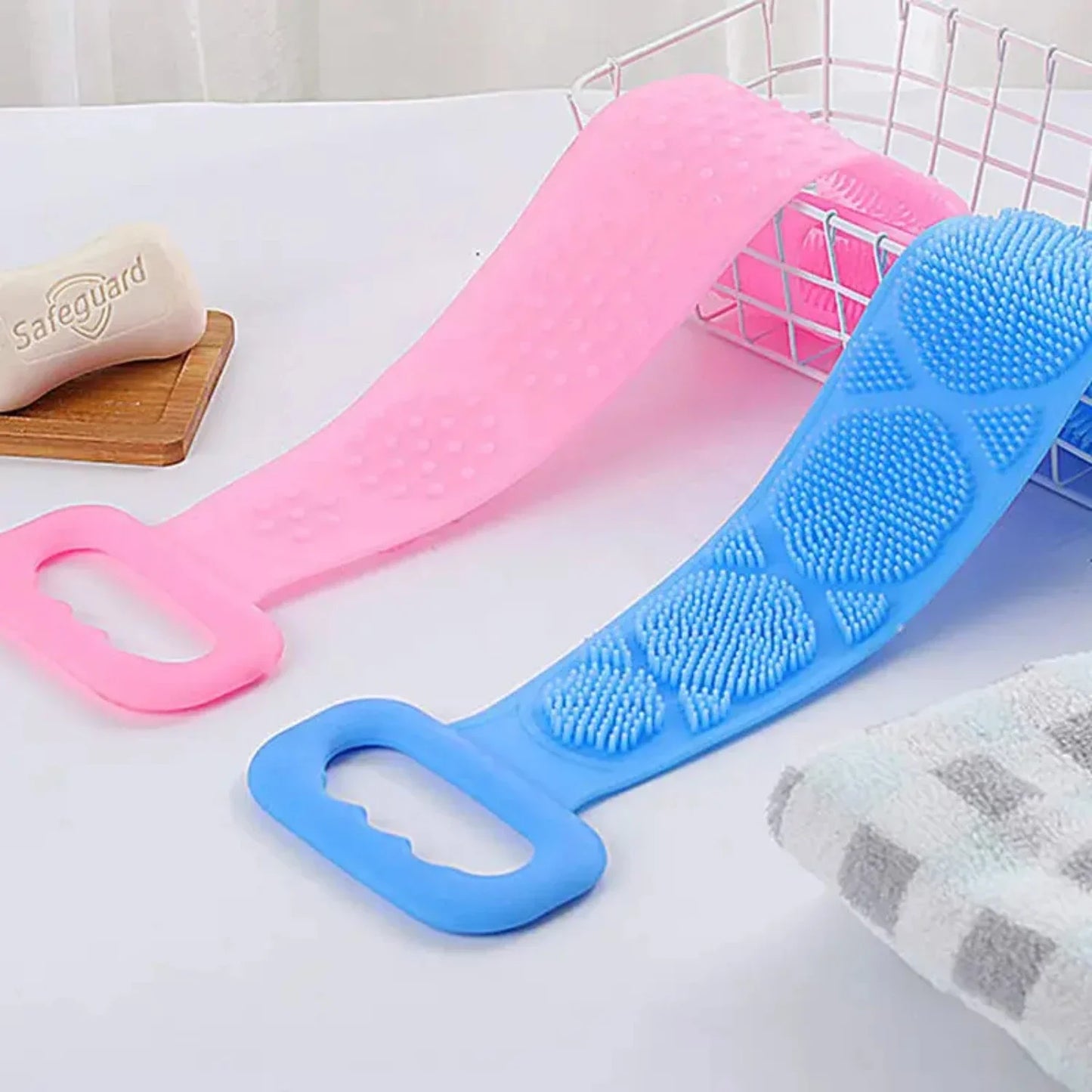 Silicone Back Scrubber For Shower - 1 Pc Long Handle Exfoliating Body Scrubber with Soft Bristles - Shower Back Scrubber for Dee