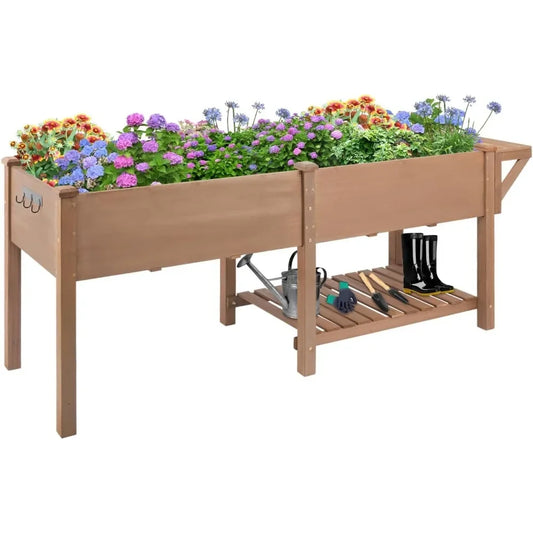 Raised Garden Bed with Legs Outdoor,Elevated Garden Box,Storage Shelf, Protective Liner for Backyard,Patio,Balcony,80x23x30in