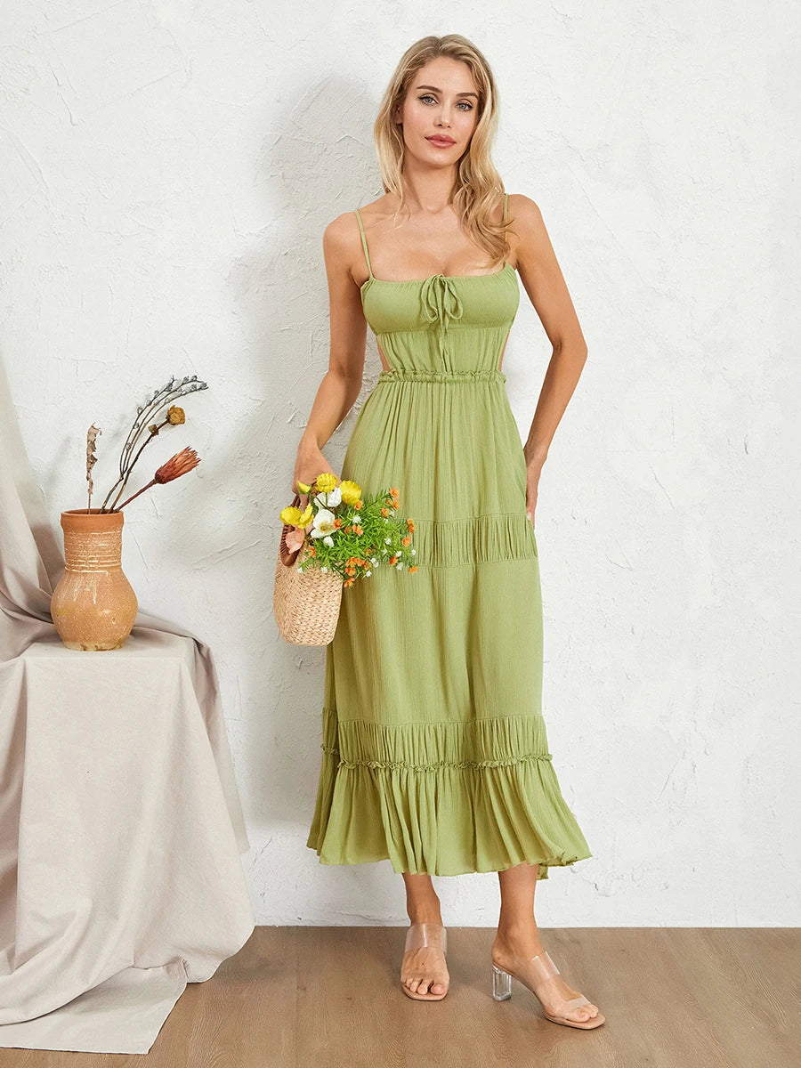 Elegant Floral Print Maxi Dress with V-Neckline and Ruffled Hem Perfect for Summer Parties and Beach Vacations