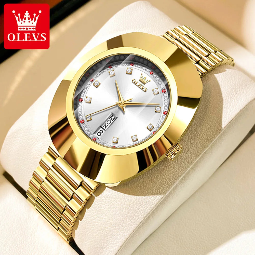 OLEVS 7017 Elegant Brand Women's Watch Luxury Diamond Rhombus Mirror Waterproof Quartz Watch Gold Dress Bracelet Women's Watch