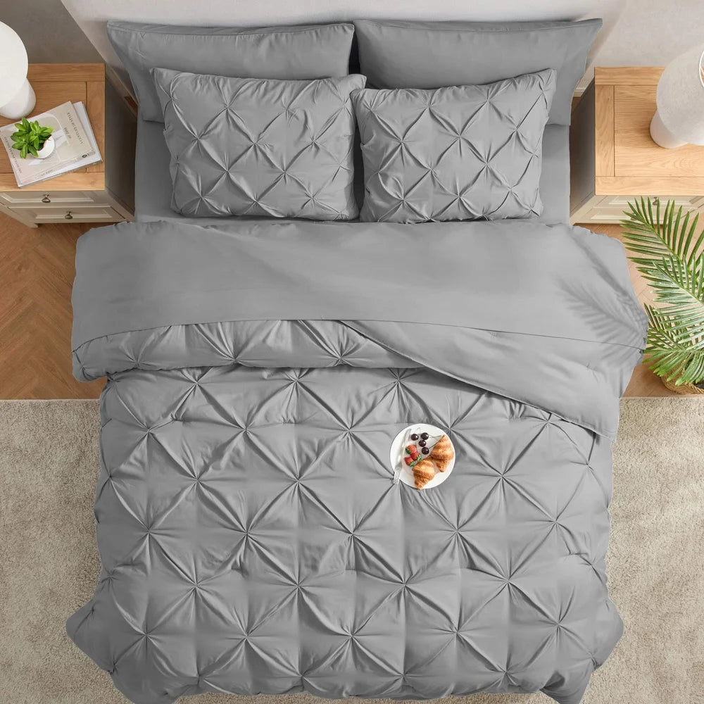 Queen 7 Piece Comforter Set Lightweight Pinch Pleated Bedding Bed In A Bag Soft Microfiber Stain Resistant Elegant Design Adults