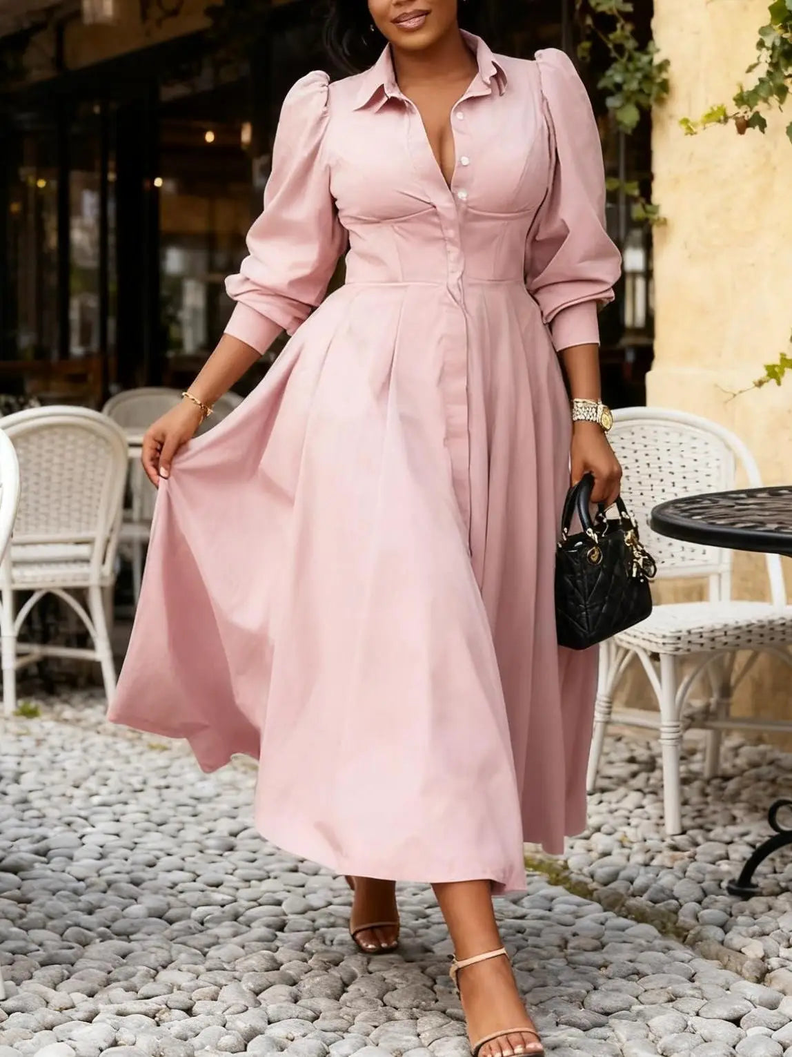 Women'S Plus-Size Elegant V-Neck Wrap-Around A-Line Dress