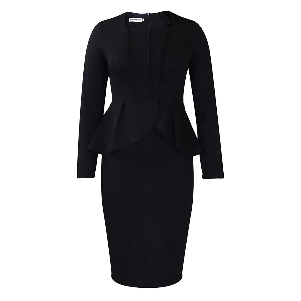 Women Solid Color Dress Long Sleeved Square Neck Conservative OL Elegant Ruffled African Dress 2024 Autumn New Hip Hugging Dress