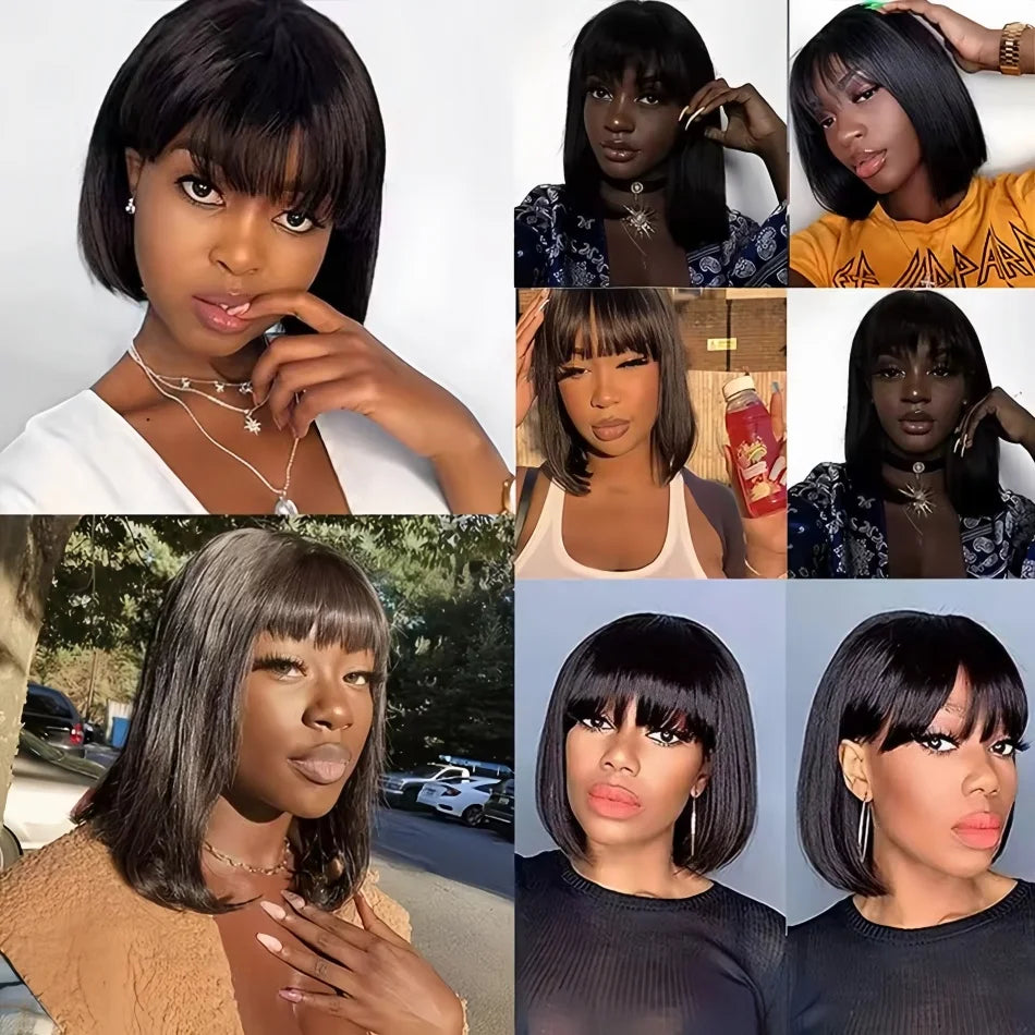 3X1 Middle Part Lace Bob Wig Bone Straight Human Hair Wigs With Bangs Brazilian Full Machine Made 100% Human Hair Wigs For Women
