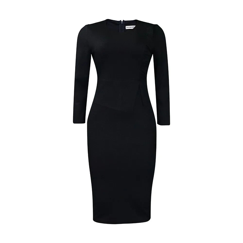 Women's Solid Color Dress 2024 Autumn Winter New Temperament Slim Pencil Skirt Long Sleeve Ruffle Fashionable Hip Hugging Dress