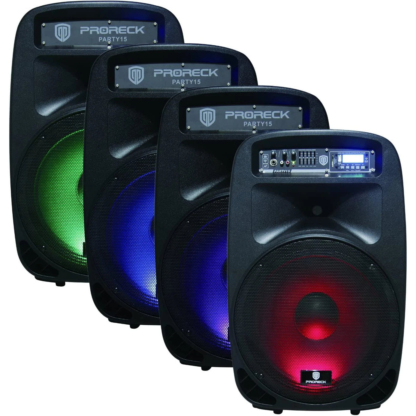 PRORECK Party 15 Portable 15-Inch 2000 Watt 2-Way Powered PA Speaker System Combo Set with Bluetooth/USB/SD Card Reader/FM Radio