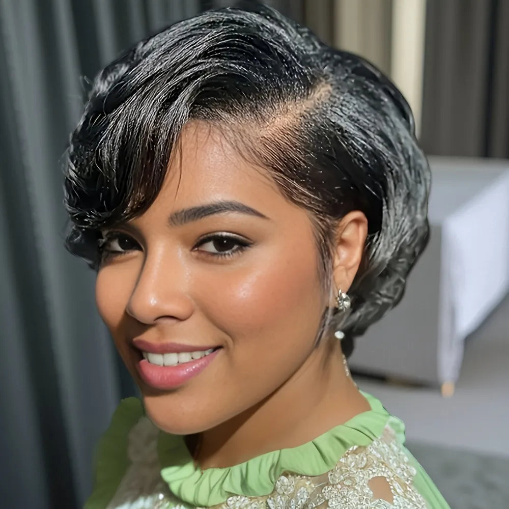 13x4 lace 1b99 1b4 black color short straight 8inch 150% density  pixie cut human hair wig daily party mother's day gift wig