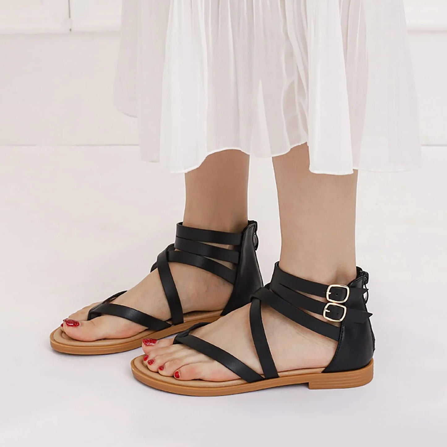 Wedge Sandals For Women Dressy Thin Strap Sandals Women'S Flat Fairy Summer New Simple Low Heels Retro Versatile صنادل بكعب