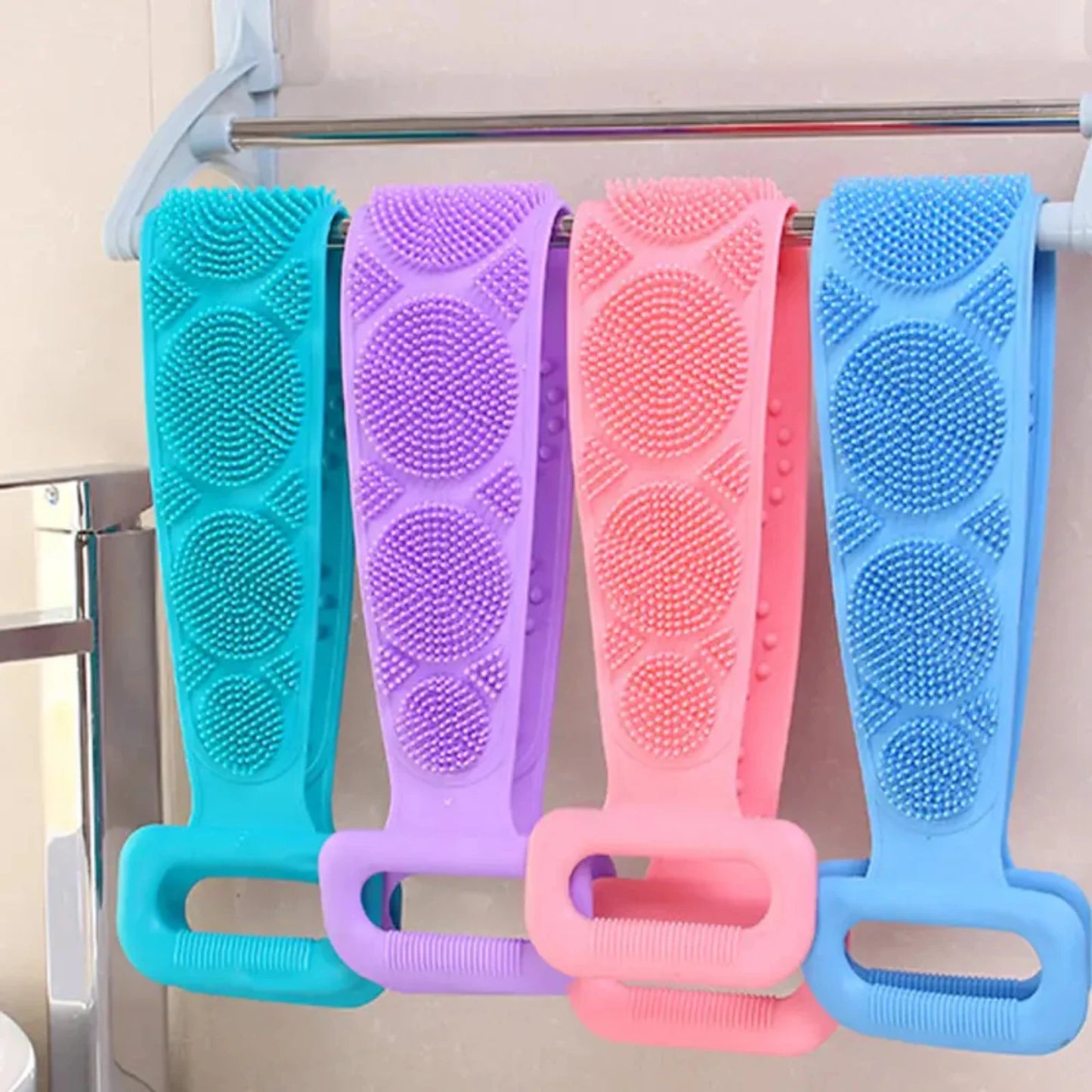 Silicone Back Scrubber For Shower - 1 Pc Long Handle Exfoliating Body Scrubber with Soft Bristles - Shower Back Scrubber for Dee