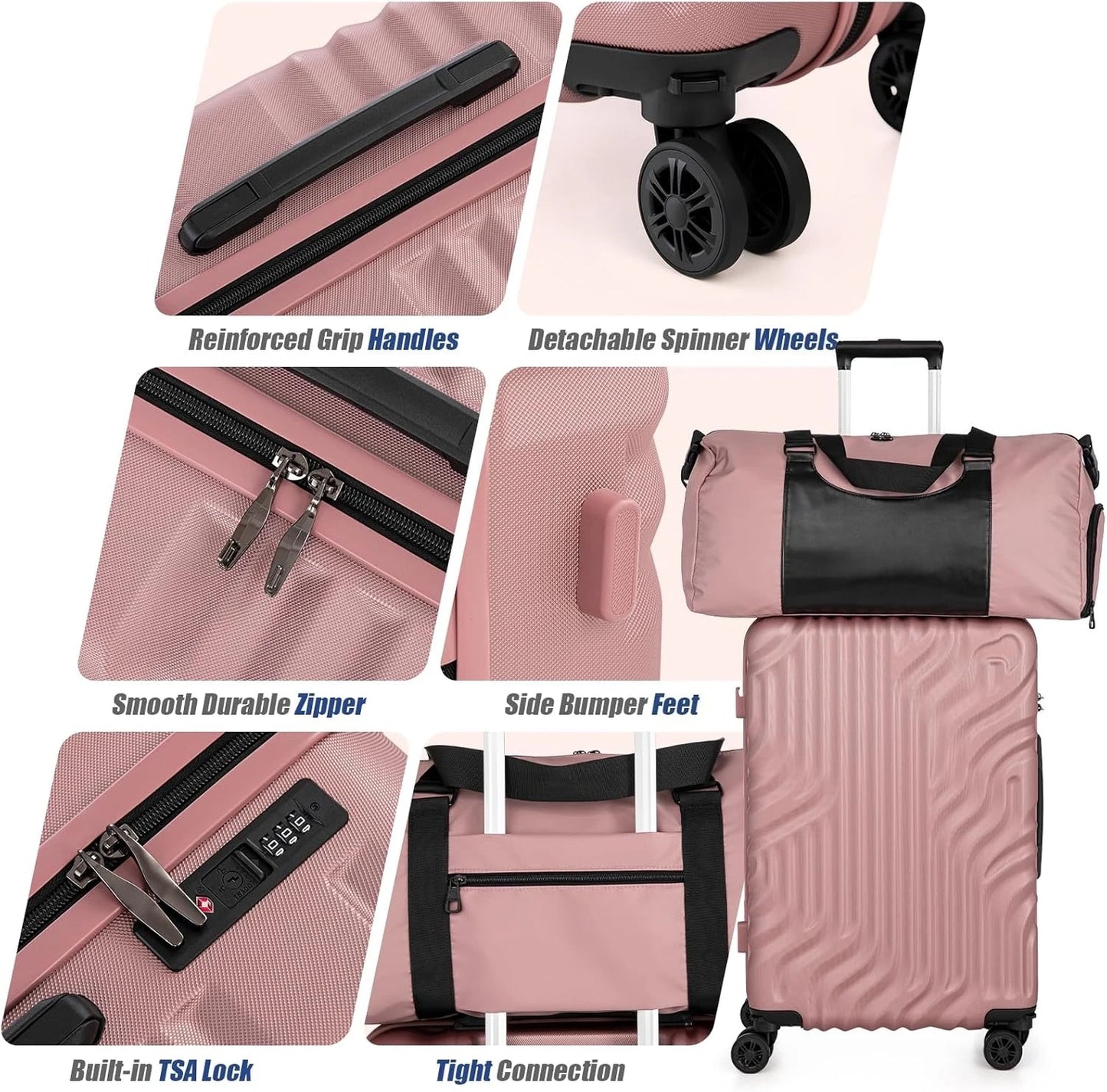 Luggage Sets Suitcase Sets  Double Rotatable Detachable Wheels(RoseGold,20"/24"/28"/DB/TB)