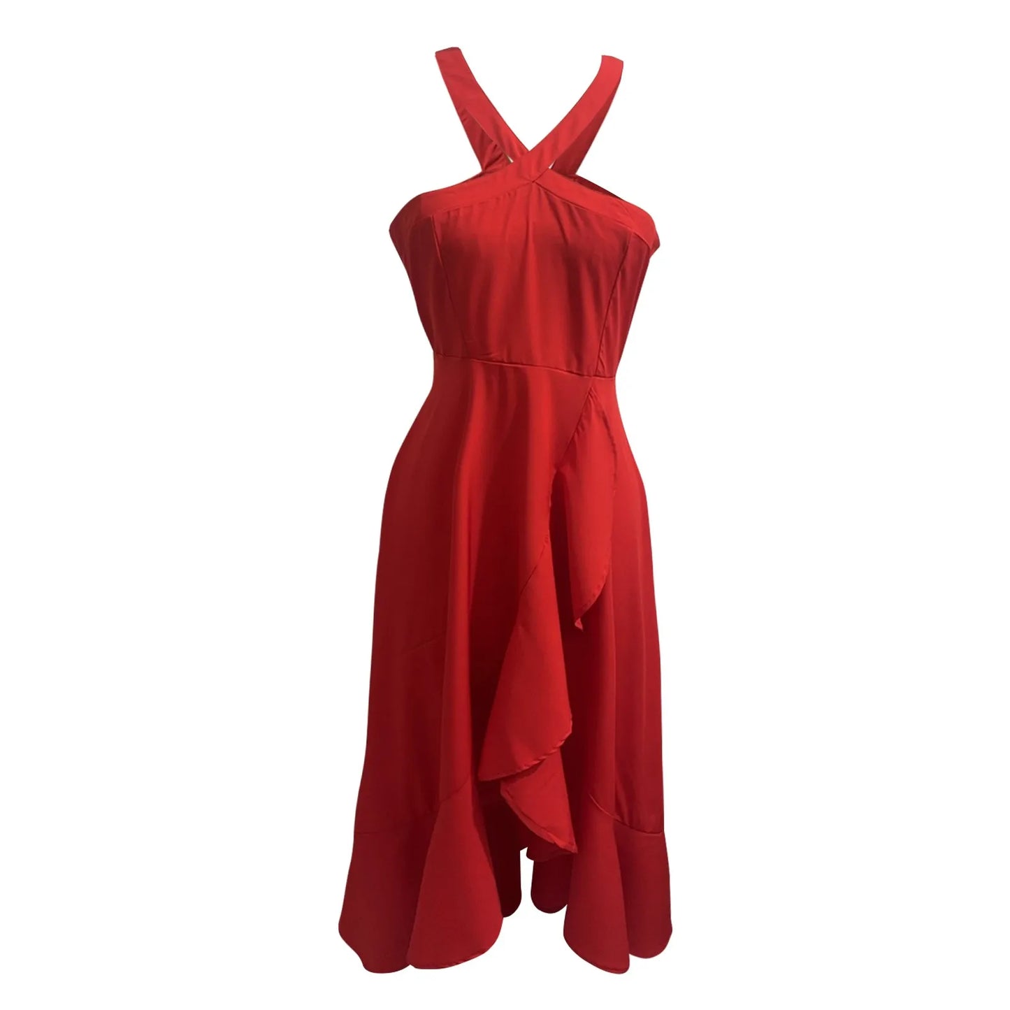 Party dresses for women Elegant halterneck sleeveless sexy evening dress Solid Color Ruffle design long dresses vestidos curtos