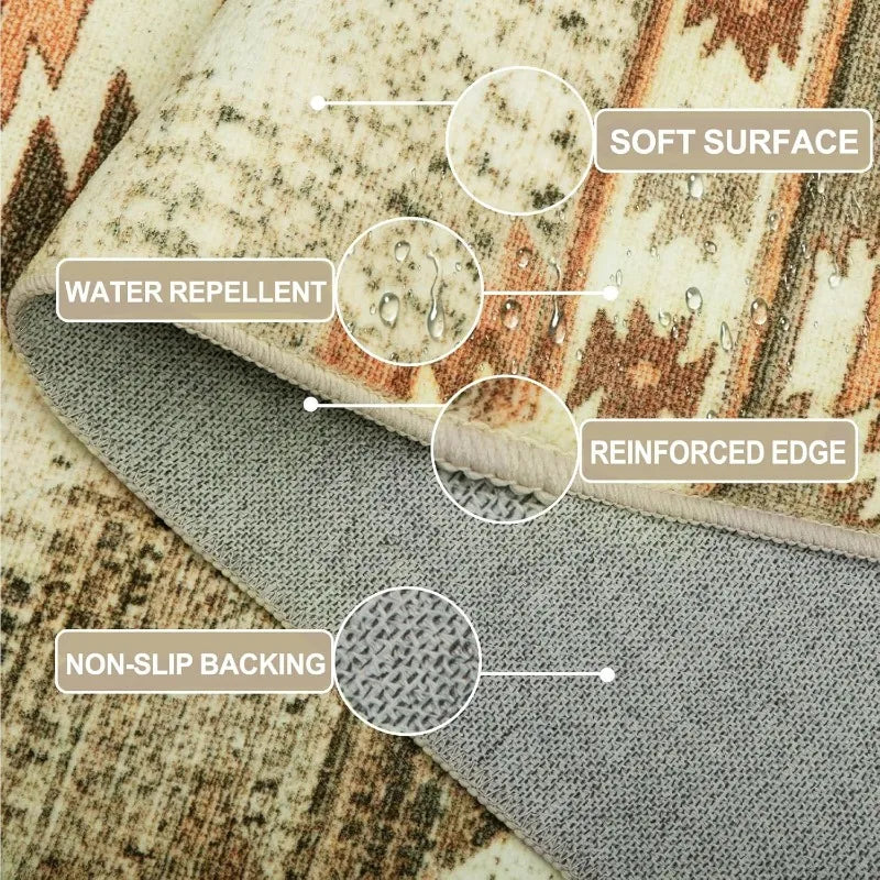 6x9 Area Rug Machine Washable Non-Slip Low Pile Print Pattern Western and Aztec Rug for Living Room Bedroom