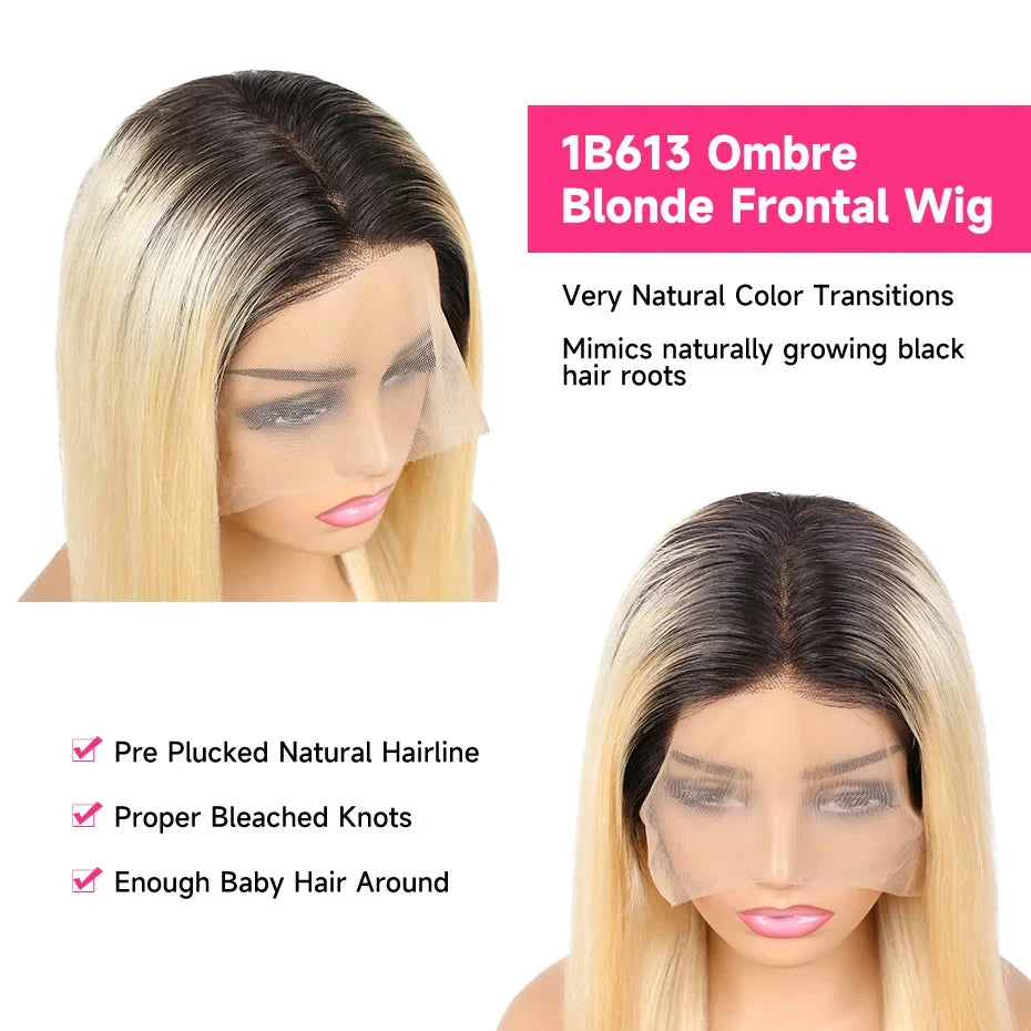13x6 HD Transparent Lace Front Wig Brazilian Human Hair 1B 613 Blonde Ombre Body Wave 180 250 Density 28 Inch Realistic Hairline