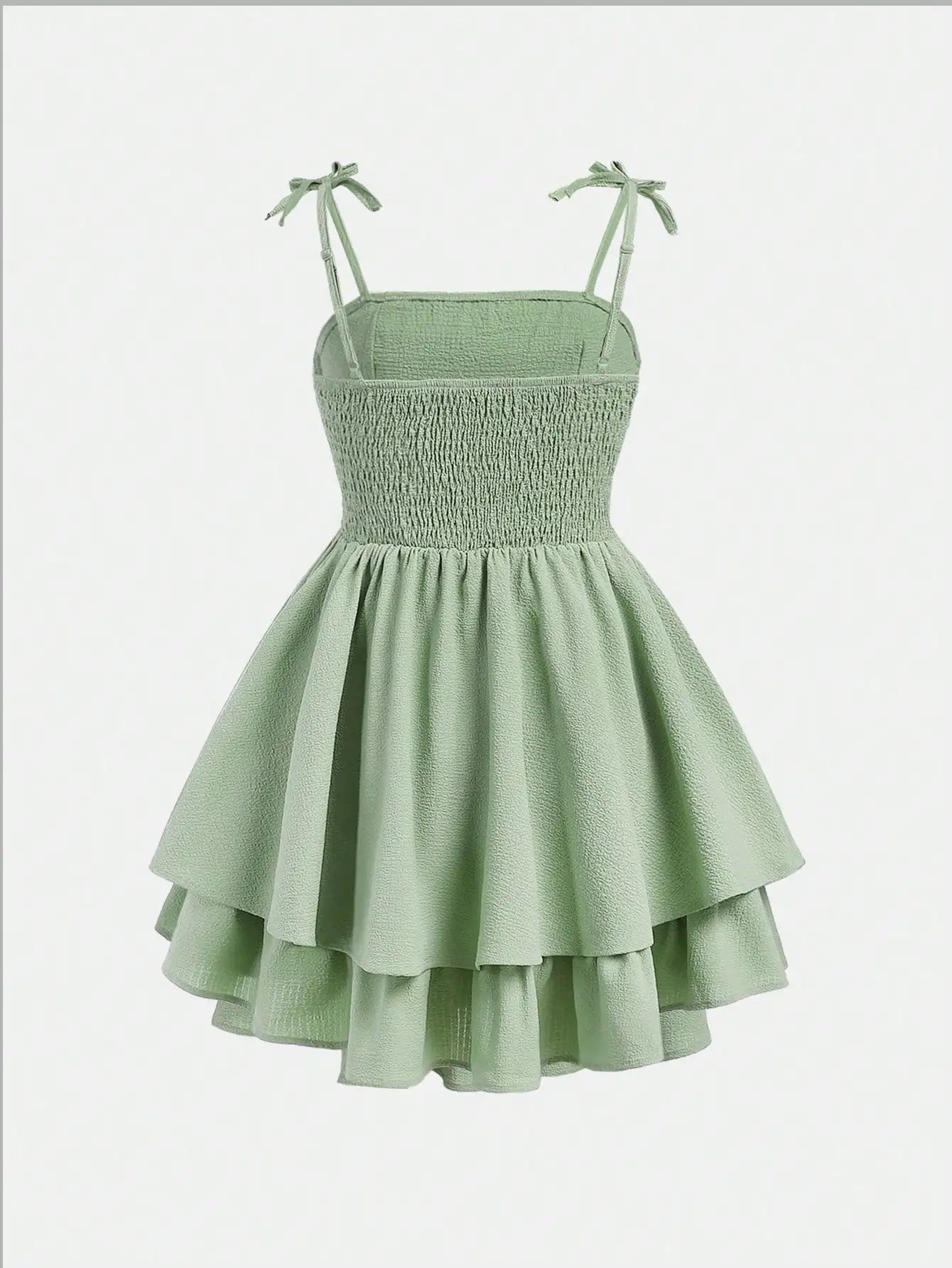 Mint Green Ruched Strap Dress with Tiered Skirt for Teen Girls