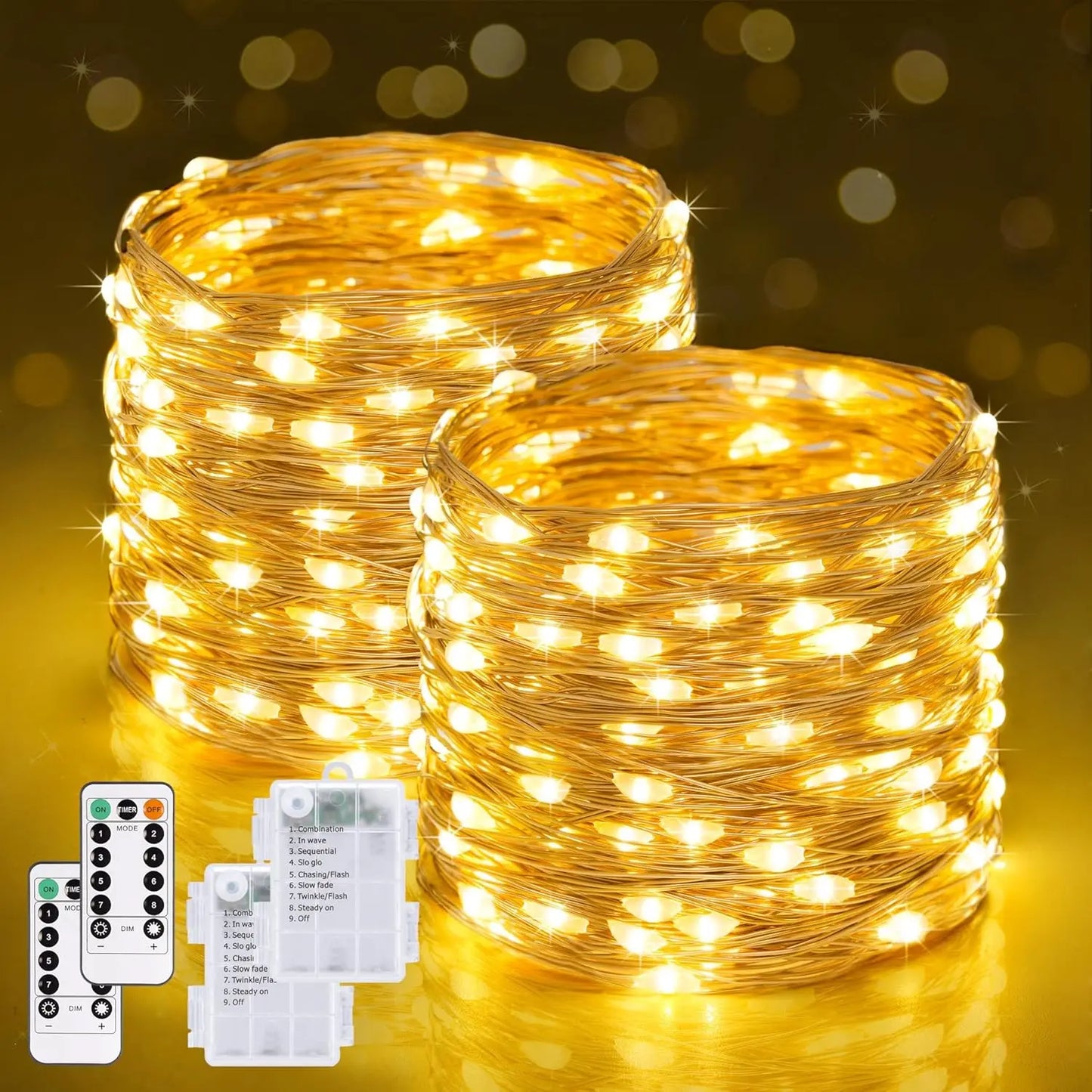 2 Pack 400 LED 132ft Battery Operated Fairy Lights with Remote, Warm White Christmas Twinkle Lights for Indoor Outdoor Decor