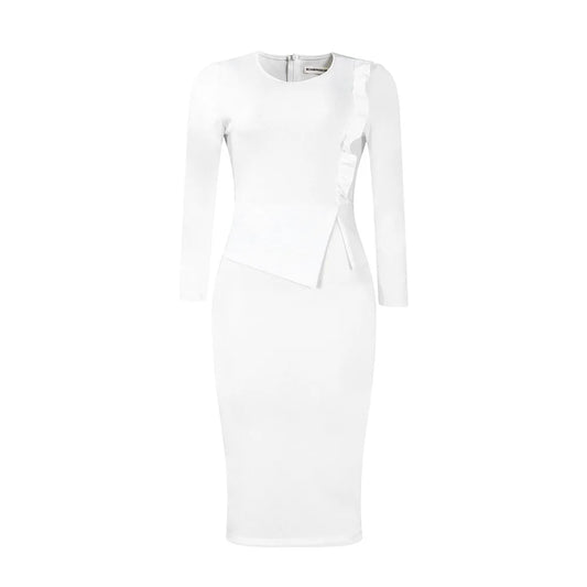 Women's Solid Color Dress 2024 Autumn Winter New Temperament Slim Pencil Skirt Long Sleeve Ruffle Fashionable Hip Hugging Dress