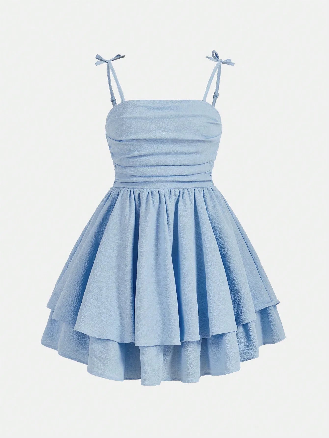 Mint Green Ruched Strap Dress with Tiered Skirt for Teen Girls