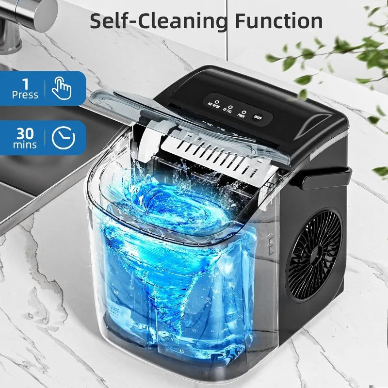 Ice Maker Countertop, Portable Ice Machine with Carry Handle, Self-Cleaning Ice Makers with Ice Scoop and Basket for Kitchen