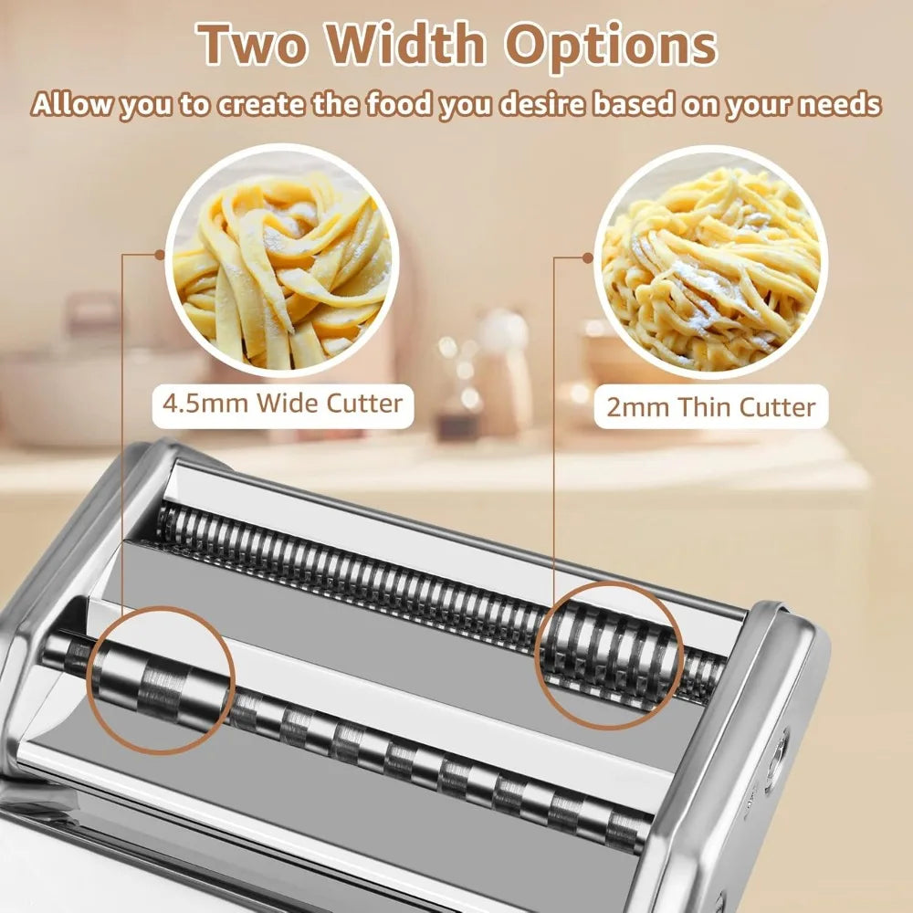 Stainless Steel Pasta Machine with 7 Thickness Settings, 2-in-1 Cutter for Homemade Spaghetti, Fettuccine, Ravioli