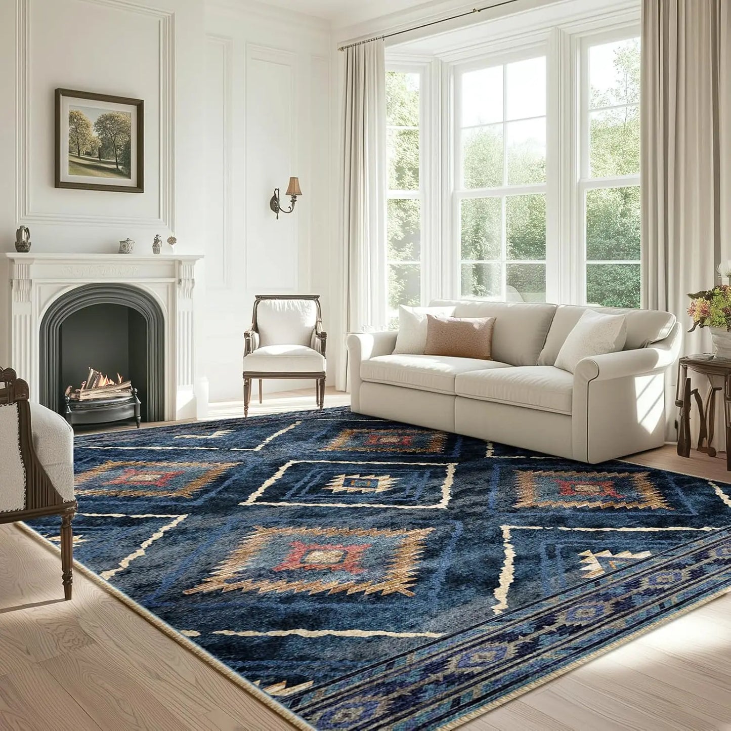 6x9 Area Rug Machine Washable Non-Slip Low Pile Print Pattern Western and Aztec Rug for Living Room Bedroom