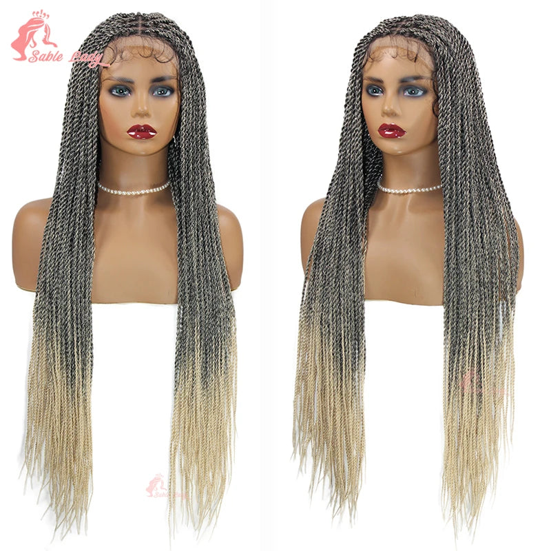 Long 36“ Synthetic Full Lace Wigs Twist Box Braided Wigs Lace Front Wig Knotless Braids Wig Black Women Cornrow Box Braided Wigs