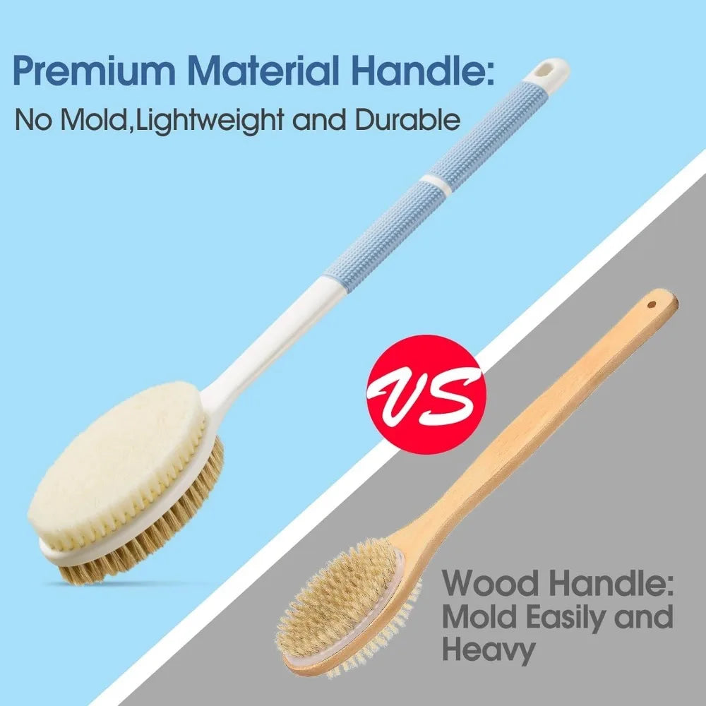 Back Scrubber Anti Slip for Shower,Shower Brush Long Handle with Stiff and Soft Bristles,Body Exfoliator for Bath (Blue)