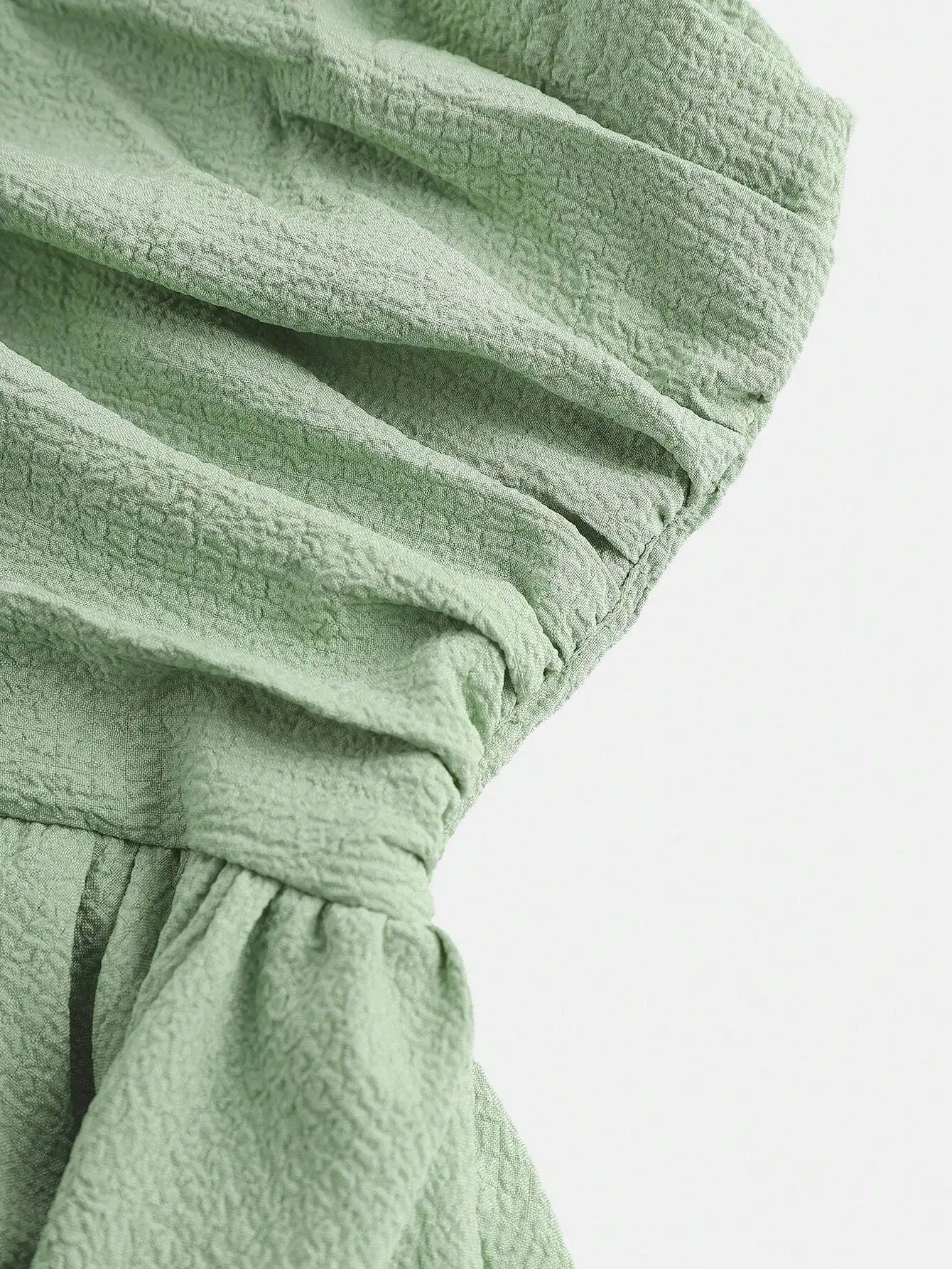 Mint Green Ruched Strap Dress with Tiered Skirt for Teen Girls