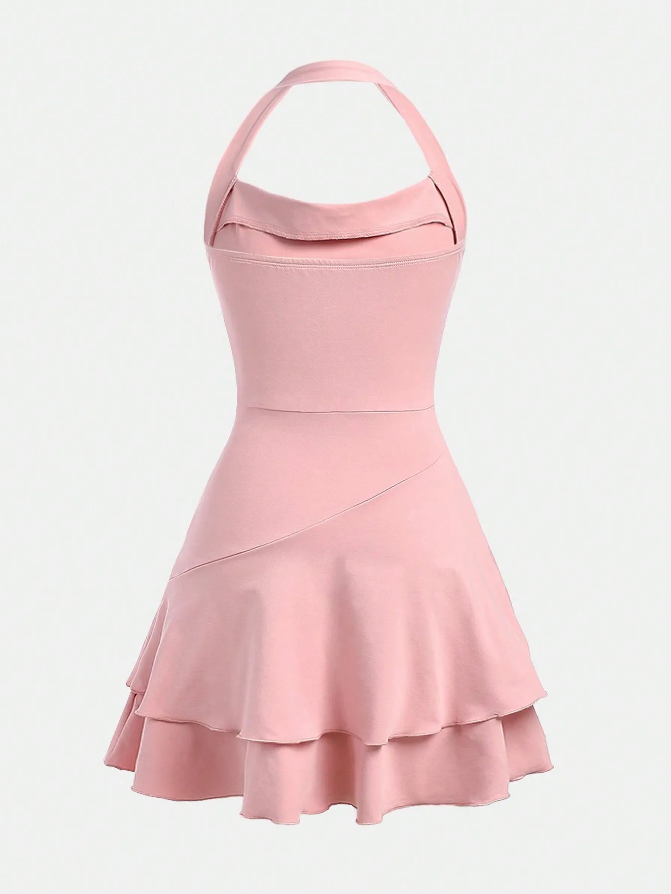 Pink Halter Neck Ruffle Hem Skater Dress for Teen Girls