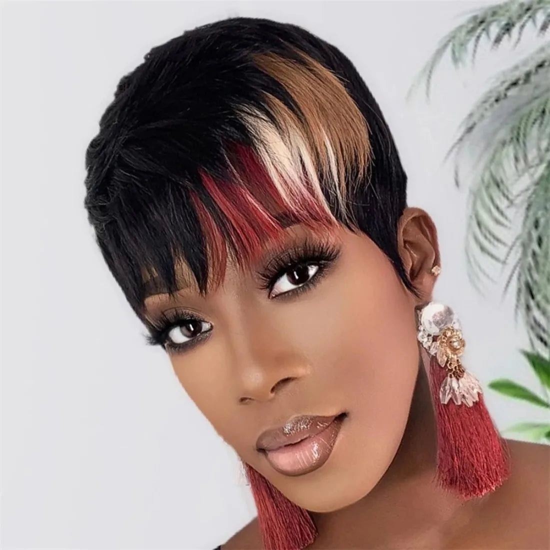 Short Pixie Cut Wig for Women Human Hair Full Machine Made Wigs with Bangs Multi Color Brazilian Virgin Hair Short Wigs
