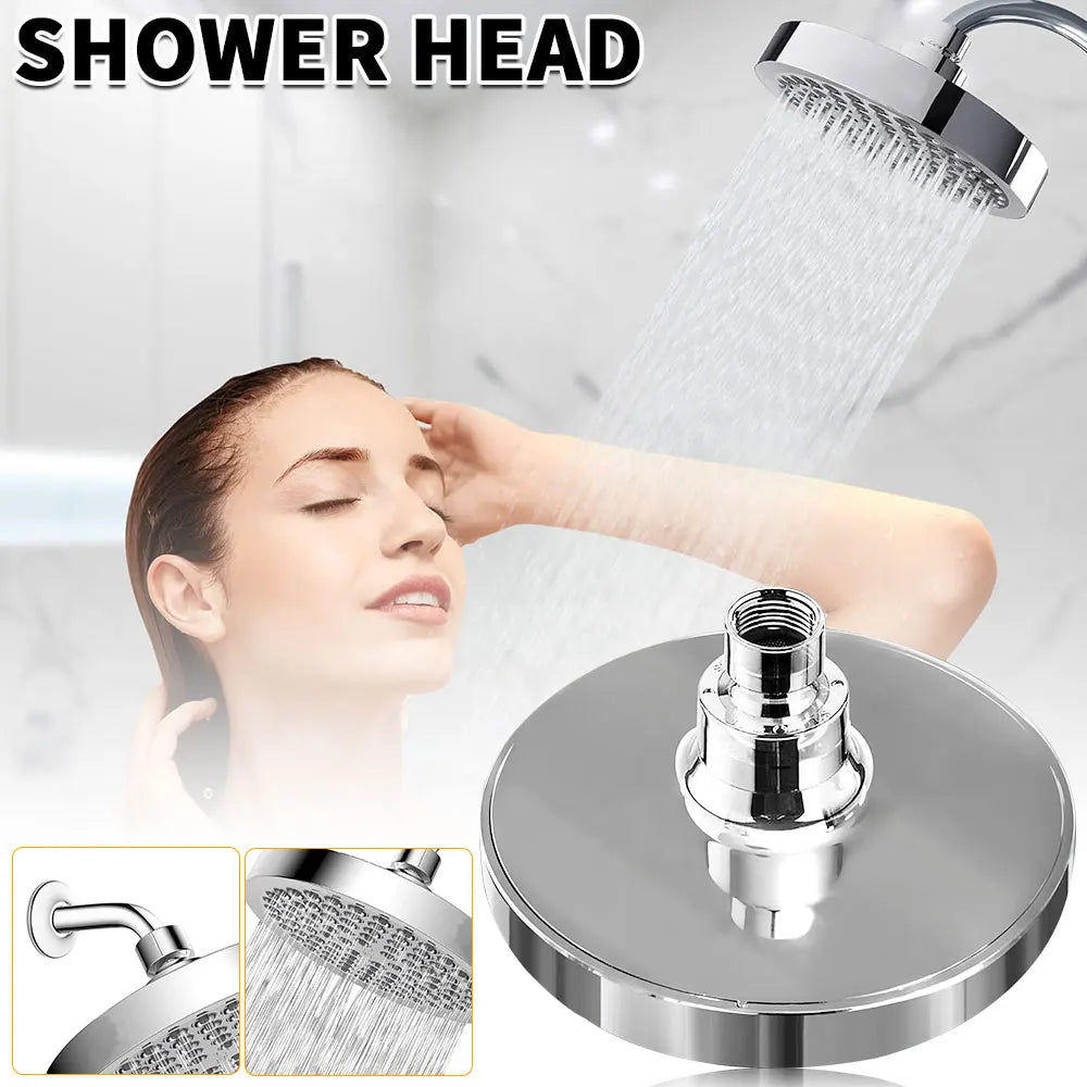 New 6 inches High Pressure Rain Shower Head with Arm 1min Installation Polished Chrome Rainfall Showerhead Anti-Clogging Nozzles