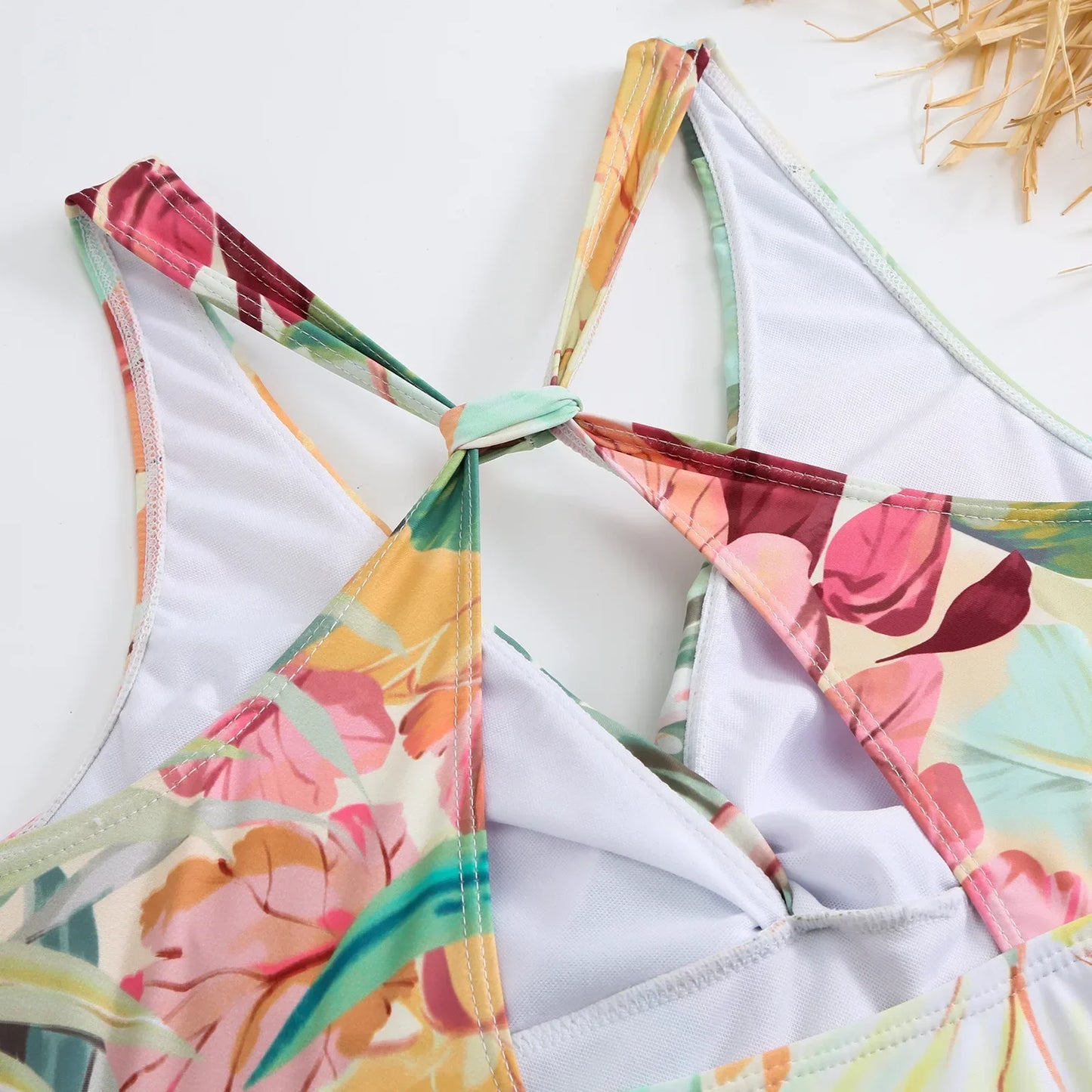 One-piece Bikini Set 2024 Women Floral Print V-neck Swimsuit Sexy High Waist Beach Skirt Bathing Suit Swimwear Summer Monokini