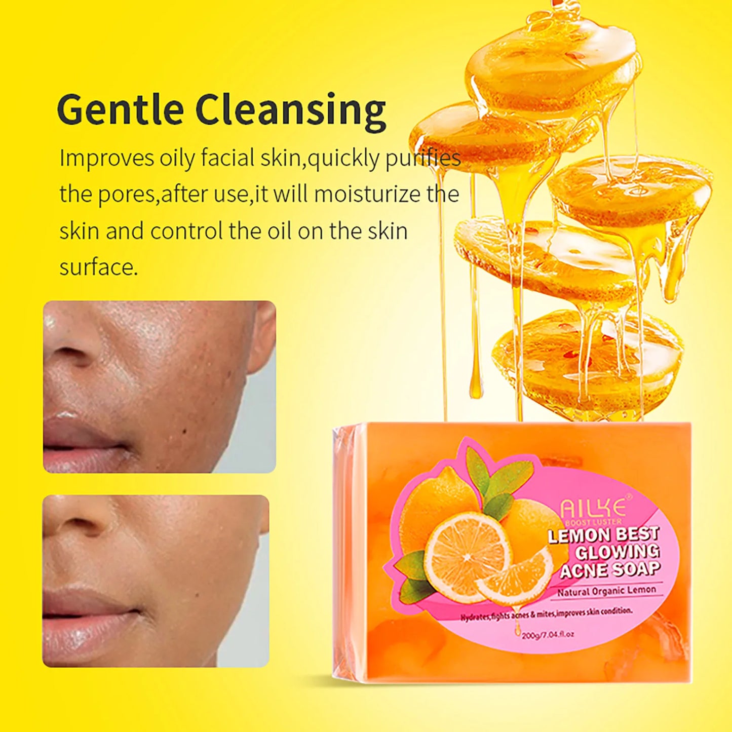 AILKE Organic Lemon Soap, Whitening Bar, Reduce Black Spots and Acne, Clean Skin, Oil Control, Improve Rough Skin