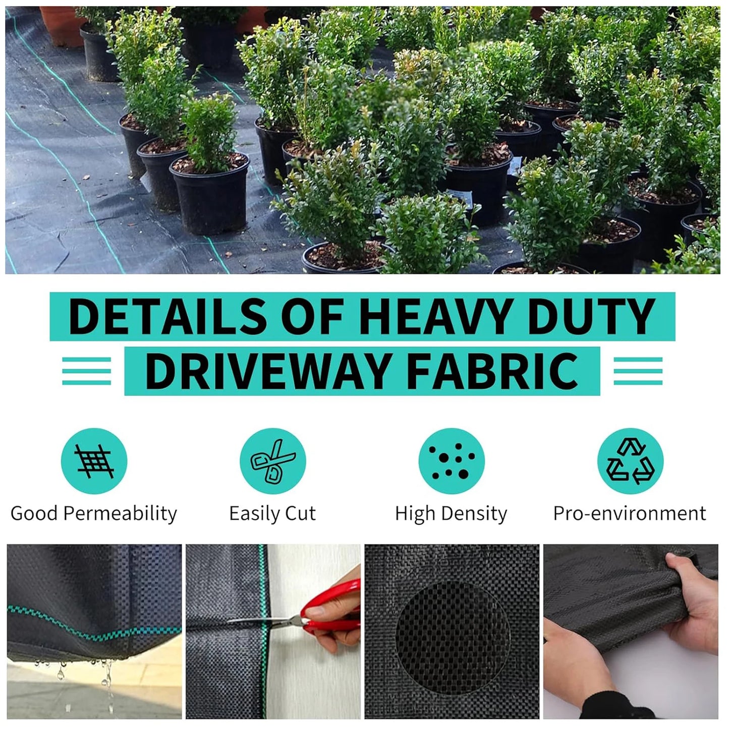 Weed Barrier Landscape Fabric Garden Fabric Woven Weed Control Driveway Geotextile Fabric Garden Cloth for Greenhouse Flower Bed