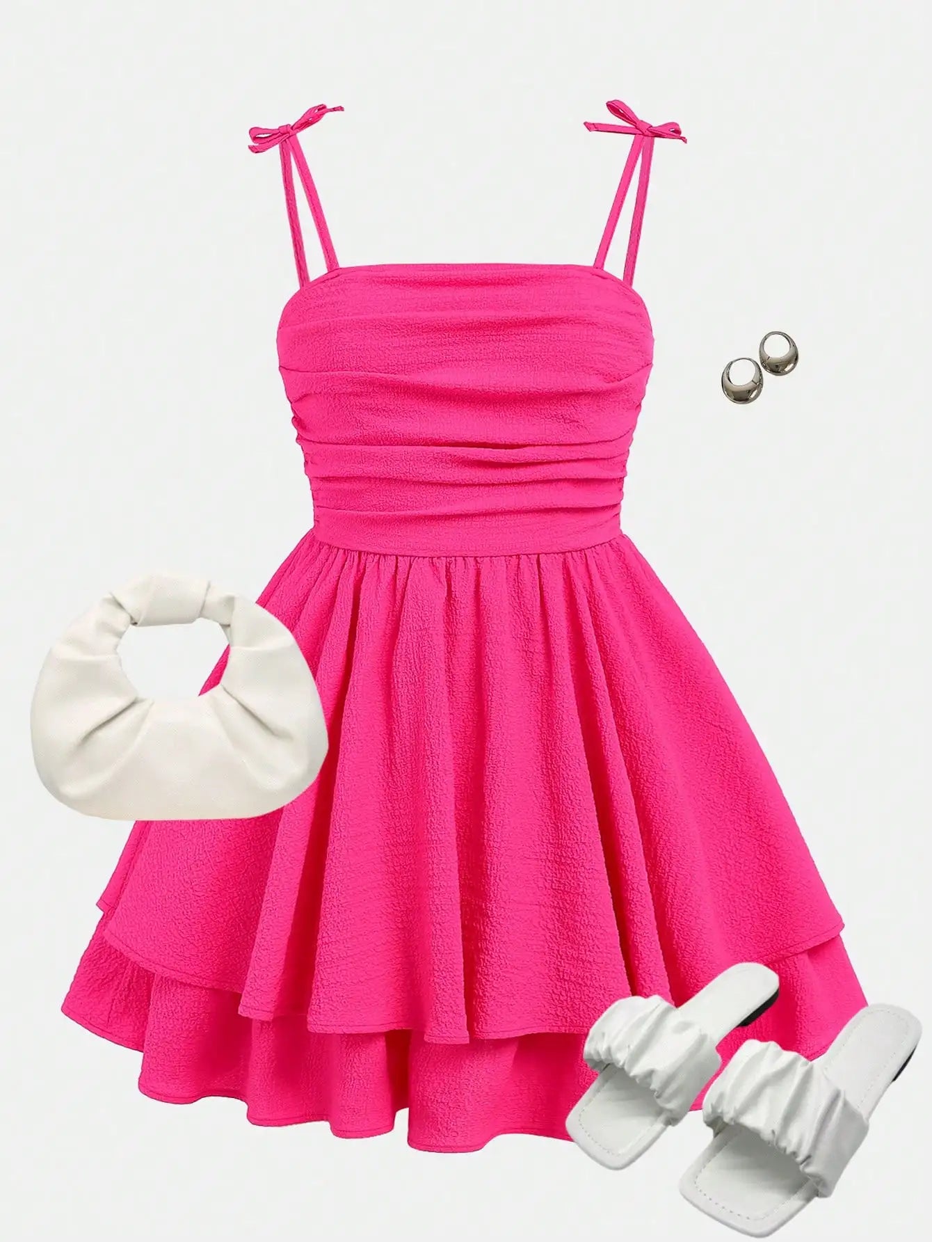 Mint Green Ruched Strap Dress with Tiered Skirt for Teen Girls