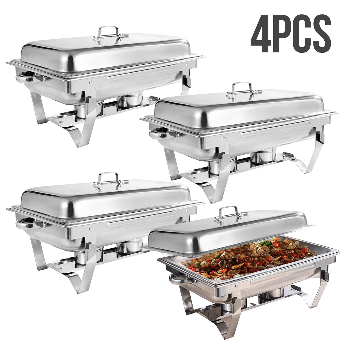 Chafing Dish Buffet Set 8QT Electric Stainless Steel 2/4/6Pack Full Size Pans Food Warmer Chafing Fuel Holder for Party Catering