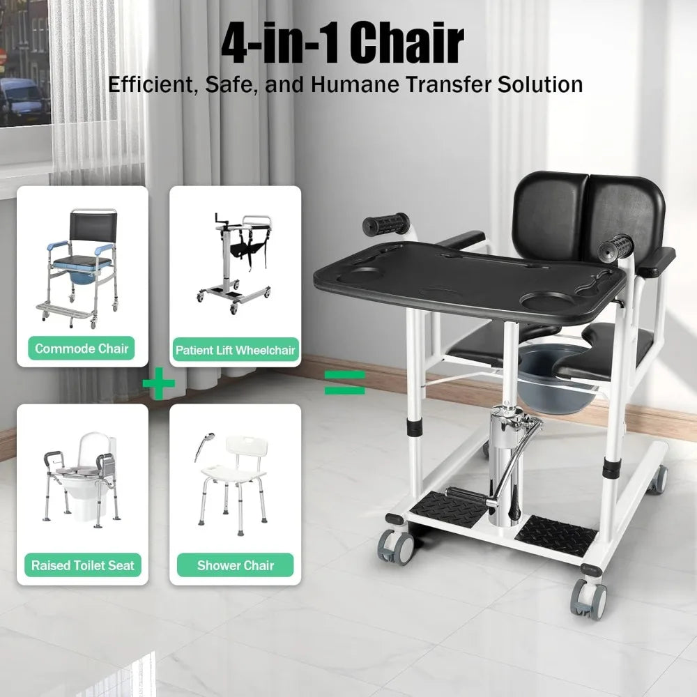 Hydraulic Patient Lift Nursing Chair 4 in 1 Shower Chair Transport Wheelchair Adjustable Lifting Height Transfer Aid