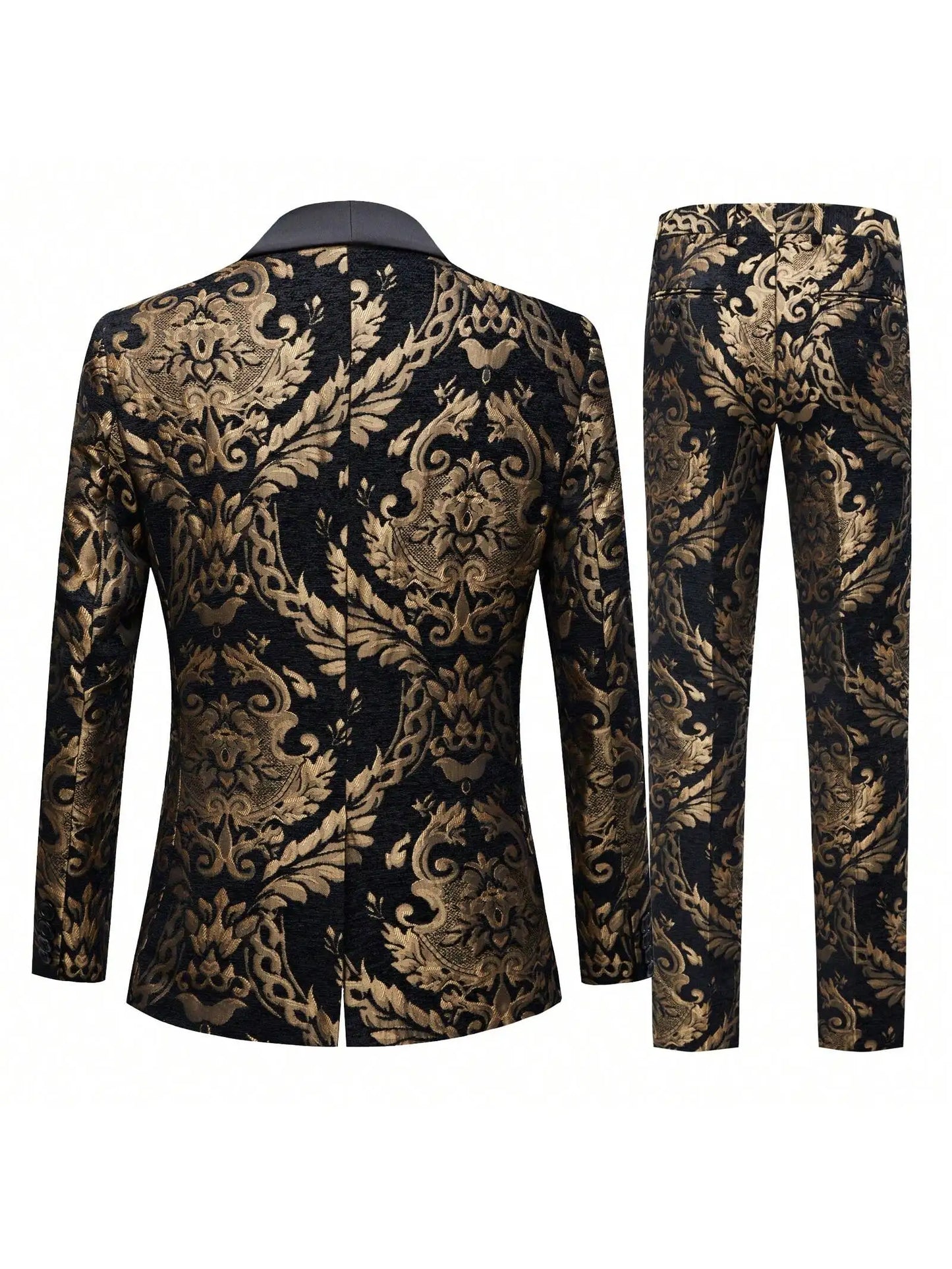 Mens Suit Jacquard Silm Fit 2-Piece Shawl Lapel Tuxedo Wedding Party Prom Suit Set