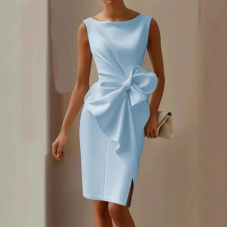 Sexy Sleeveless Hollow Midi Dresses Elegant O Neck Waist Cinched Bow Wrapped Dress Women Office Party Dress 2025 New Vestidos