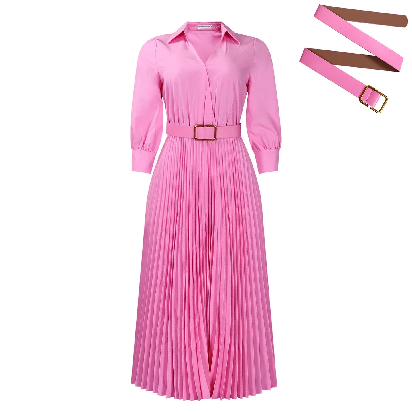 2024 Autumn Winter New Women's Dress Fashionable Collar Long Sleeved High Waisted Temperament Pleated Solid Color African Dress