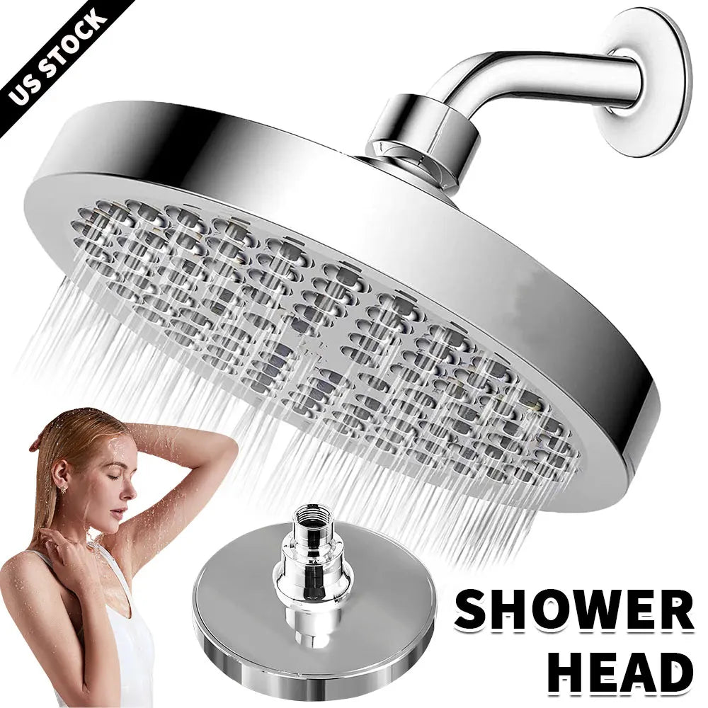 New 6 inches High Pressure Rain Shower Head with Arm 1min Installation Polished Chrome Rainfall Showerhead Anti-Clogging Nozzles