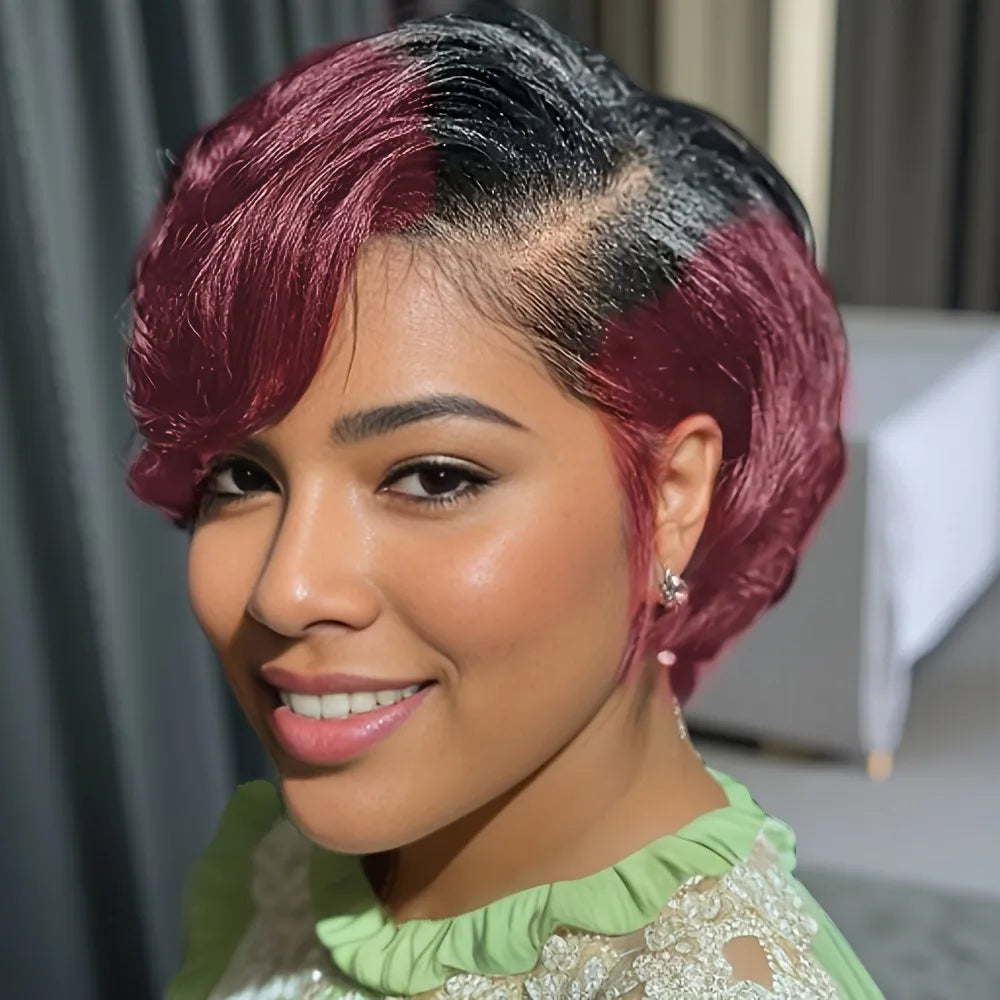 13x4 lace 1b99 1b4 black color short straight 8inch 150% density  pixie cut human hair wig daily party mother's day gift wig