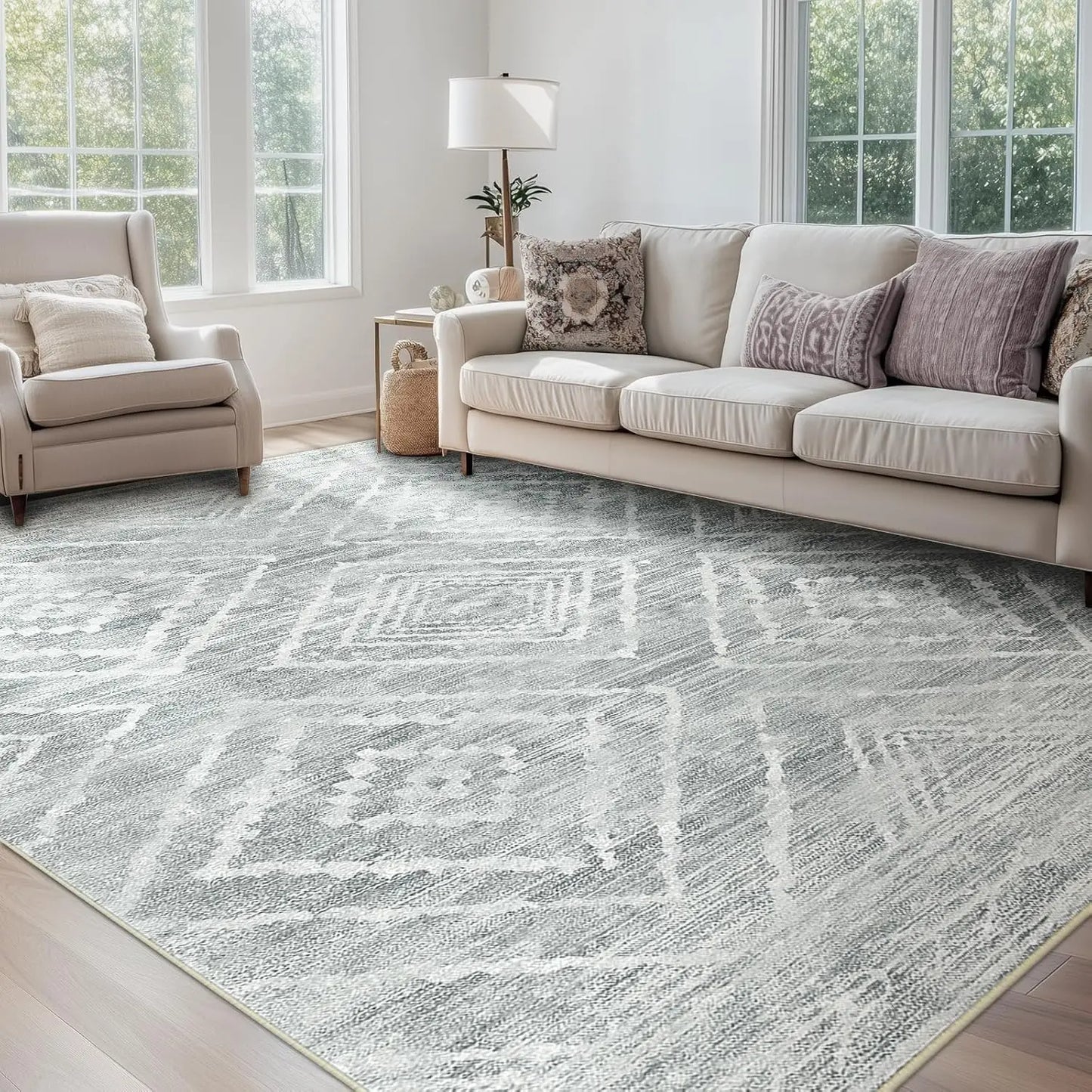 6x9 Area Rug Machine Washable Non-Slip Low Pile Print Pattern Western and Aztec Rug for Living Room Bedroom